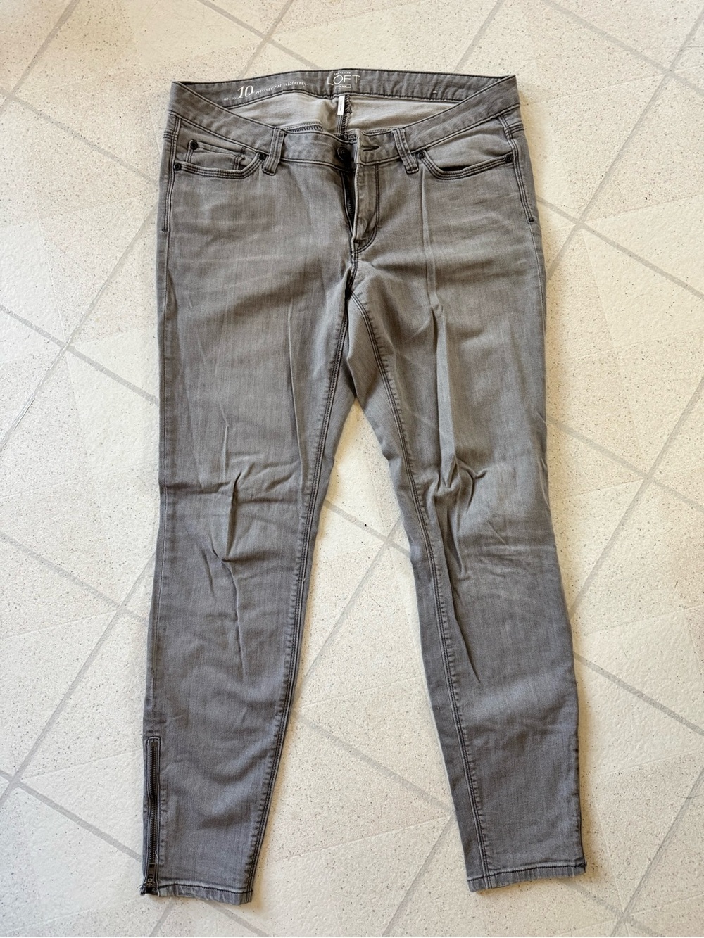 LOFT Gray Skinny Jeans with Ankle Zip Detail